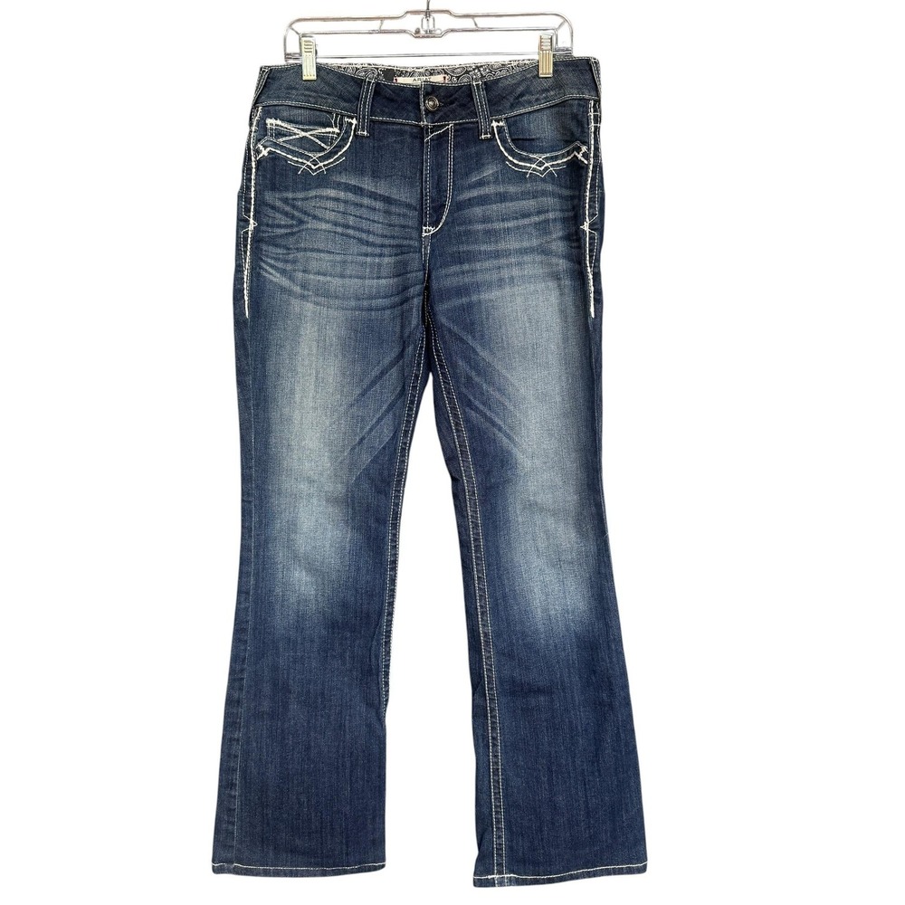 Ariat Jeans Womens 31R Blue Low Rise Bootcut Embroidered Pockets Denim Stretch